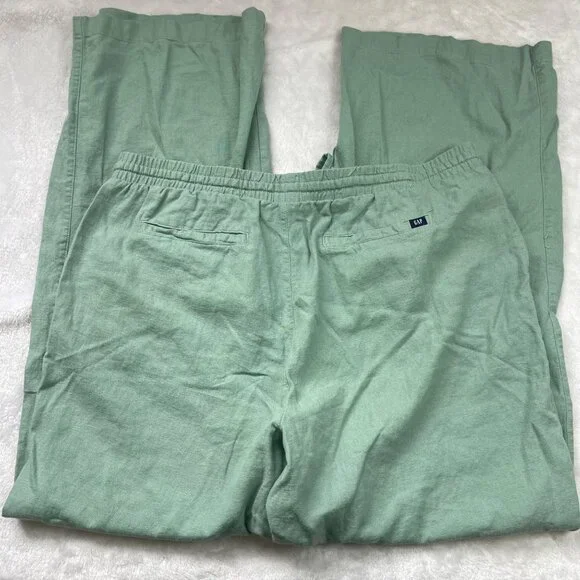 GAP Wide Leg Pants Women's Large Green‎ Pull On Style Linen Rayon Blend Relaxed - Picture 10 of 10